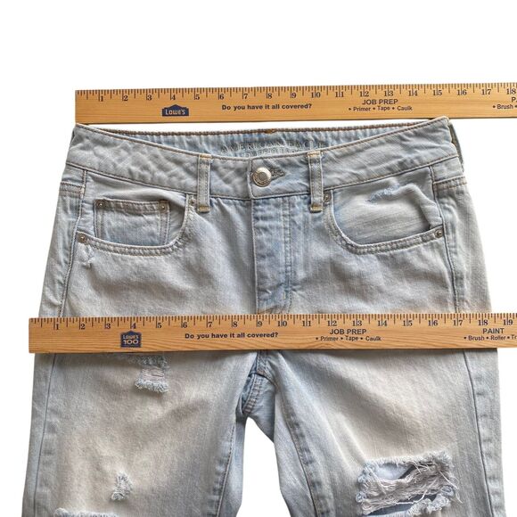 American Eagle Jeans Womens Size 4 Boy Crop Blue Light Wash Button Fly25" Inseam - Picture 10 of 16
